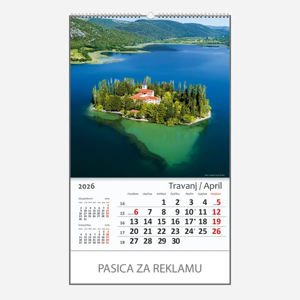Zidni kalendar Hrvatska / Croatia 2026 – travanj