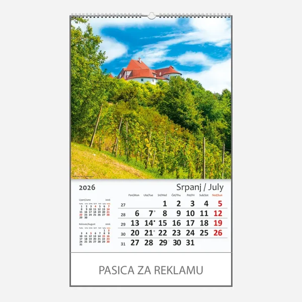 Zidni kalendar Hrvatska / Croatia 2026 – srpanj