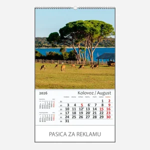 Zidni kalendar Hrvatska / Croatia 2026 – kolovoz