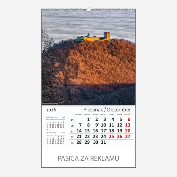 Zidni kalendar Hrvatska / Croatia 2026 – prosinac