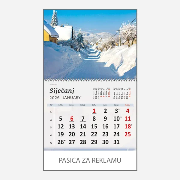 Zidni kalendar Hrvatski krajolici 2026 – siječanj