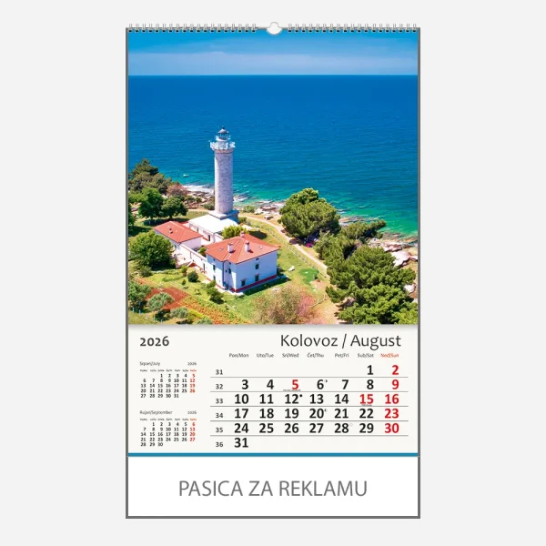 Zidni kalendar Jadransko more 2026 – kolovoz