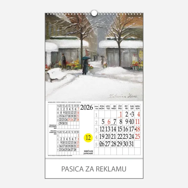 Kalendar s rotacijskim krugom Katarina Henc - Zagreb 2026 - siječanj