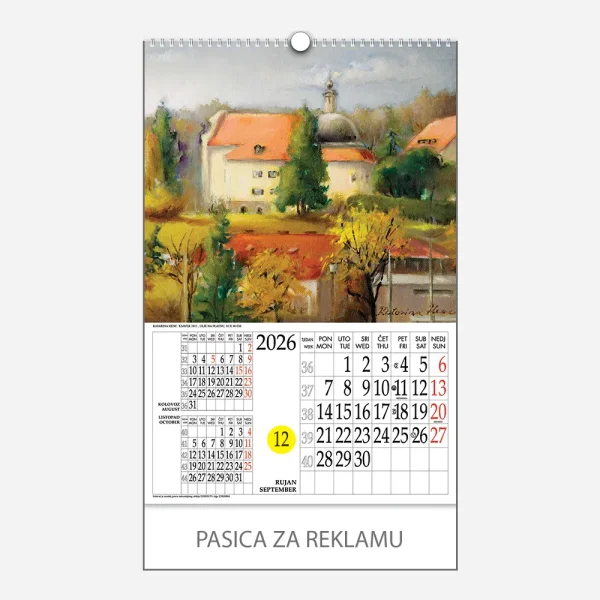 Kalendar s rotacijskim krugom Katarina Henc - Zagreb 2026 - rujan