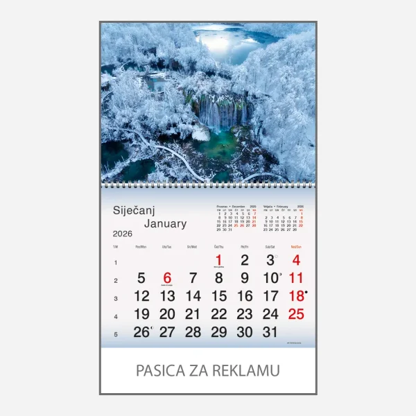 Zidni kalendar Plavo zelena Hrvatska 2026 – siječanj