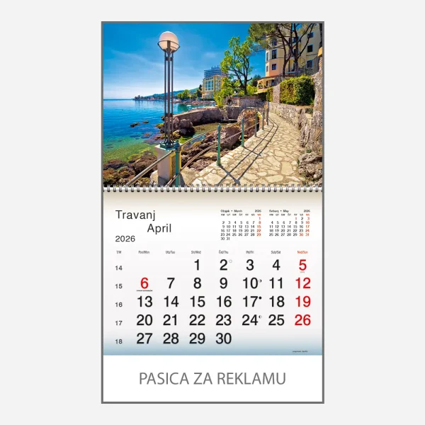 Zidni kalendar Plavo zelena Hrvatska 2026 – travanj