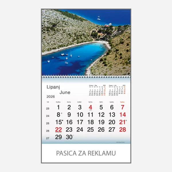 Zidni kalendar Plavo zelena Hrvatska 2026 – lipanj