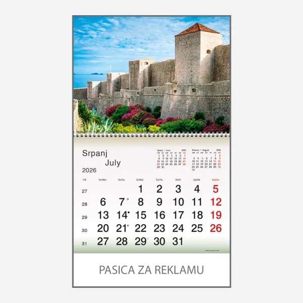Zidni kalendar Plavo zelena Hrvatska 2026 – srpanj