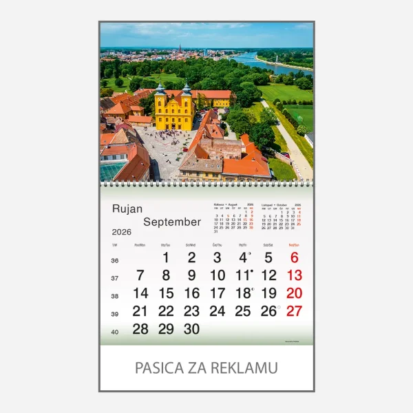 Zidni kalendar Plavo zelena Hrvatska 2026 – rujan