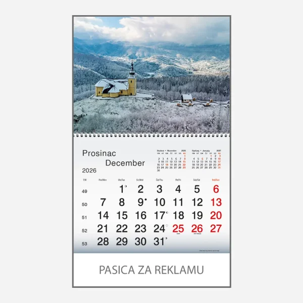 Zidni kalendar Plavo zelena Hrvatska 2026 – prosinac