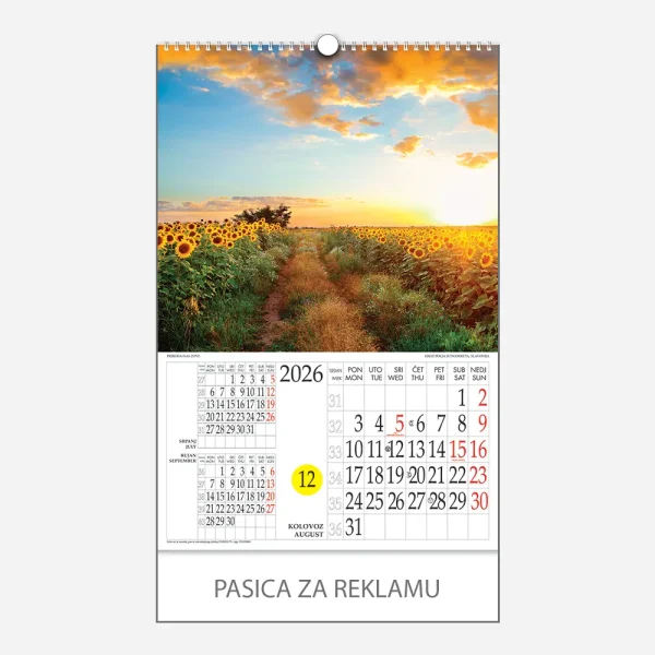 Kalendar s rotacijskim krugom Priroda nas zove 2026 - kolovoz