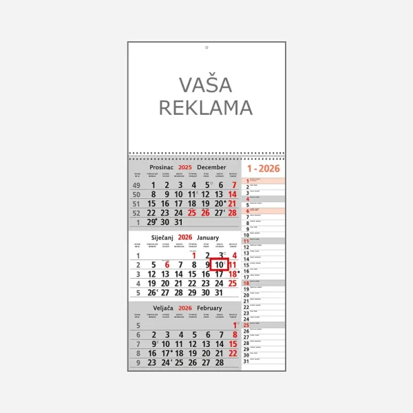 Tromjesečni poslovni kalendar Memo 2026 Tromjesečni poslovni kalendar Memo 2026
