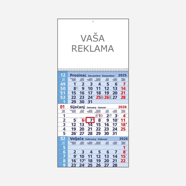 Tromjesečni poslovni kalendar plavi 2026 Tromjesečni poslovni kalendar plavi 2026