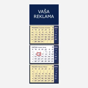 Trodjelni kalendar 3 spirale 2026 – plavi