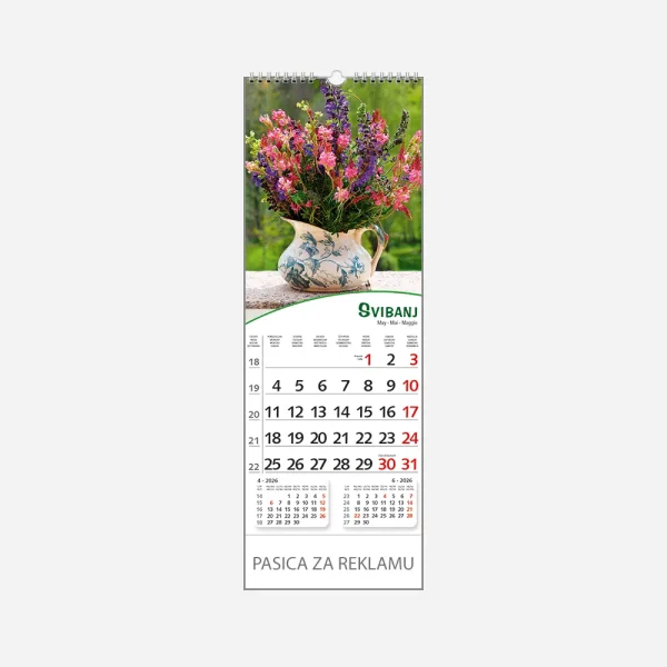 Kalendar uski Pogled s cvijećem 2026 – svibanj