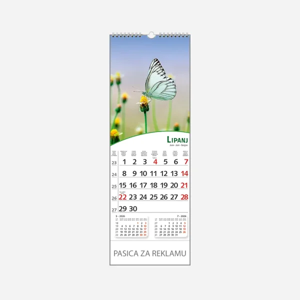 Kalendar uski Pogled s cvijećem 2026 – lipanj