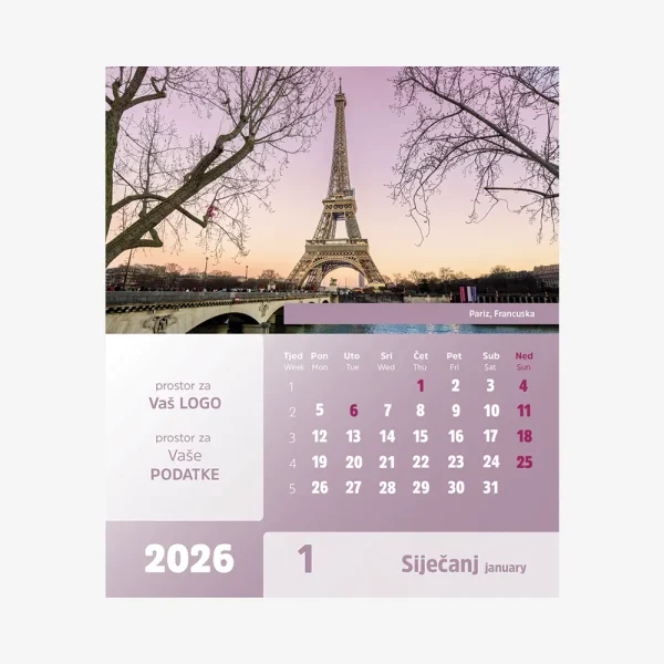 Stolni CD kalendar Europa 2026 – siječanj