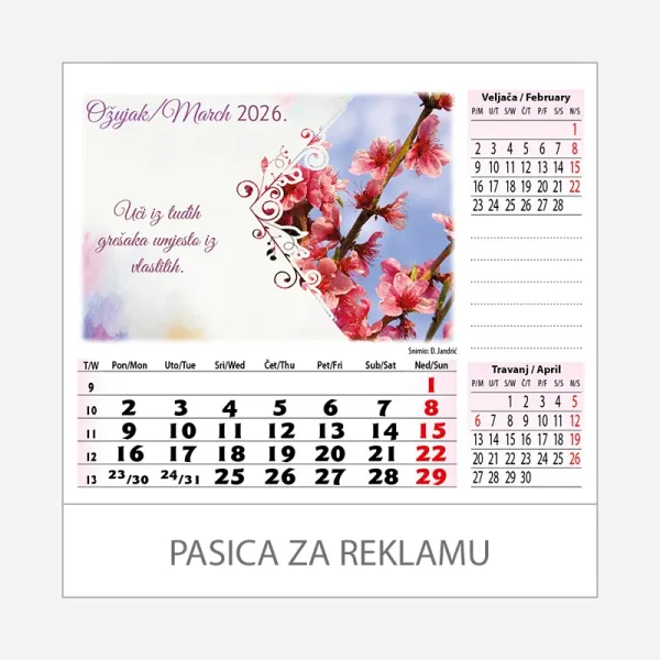 Stolni kalendar Cvijeće 2026 – ožujak