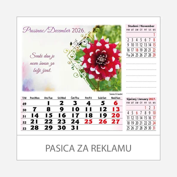 Stolni kalendar Cvijeće 2026 – prosinac