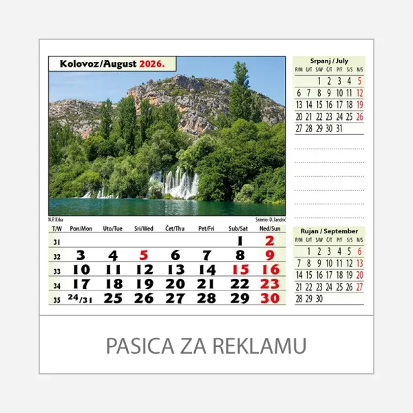 Stolni kalendar Nacionalni parkovi i parkovi prirode 2026 – kolovoz