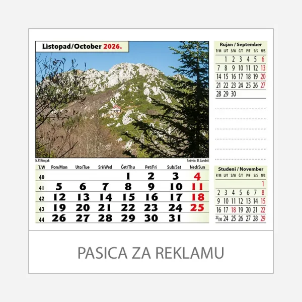 Stolni kalendar Nacionalni parkovi i parkovi prirode 2026 – listopad