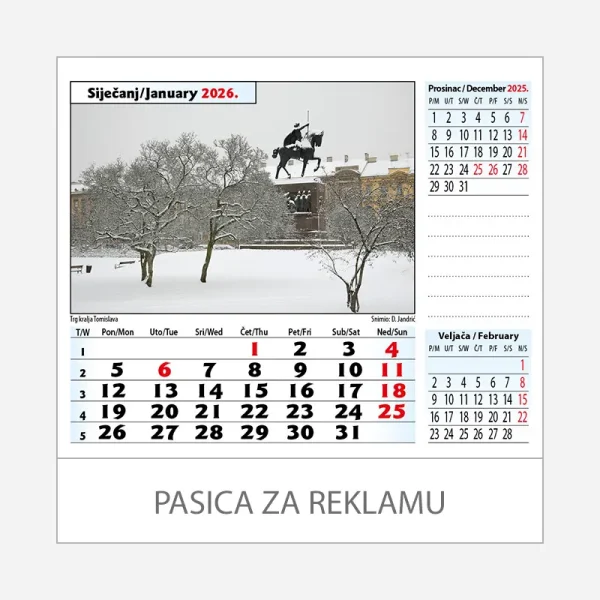 Stolni kalendar Zagreb 2026 – siječanj