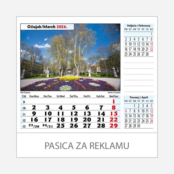 Stolni kalendar Zagreb 2026 – ožujak
