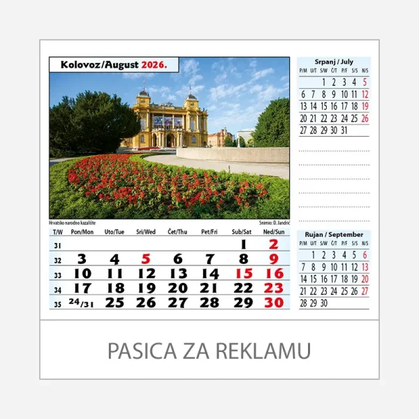 Stolni kalendar Zagreb 2026 – kolovoz
