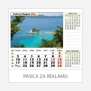 Stolni kalendar Zeleno plava Hrvatska 2026 – kolovoz
