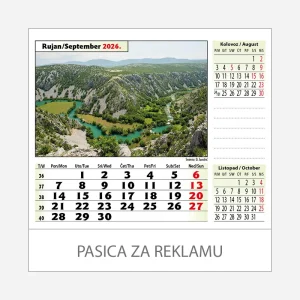 Stolni kalendar Zeleno plava Hrvatska 2026 – rujan