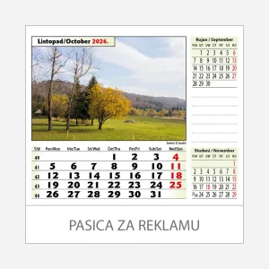 Stolni kalendar Zeleno plava Hrvatska 2026 – listopad