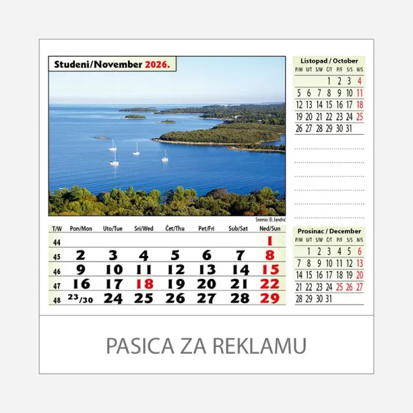 Stolni kalendar Zeleno plava Hrvatska 2026 – studeni