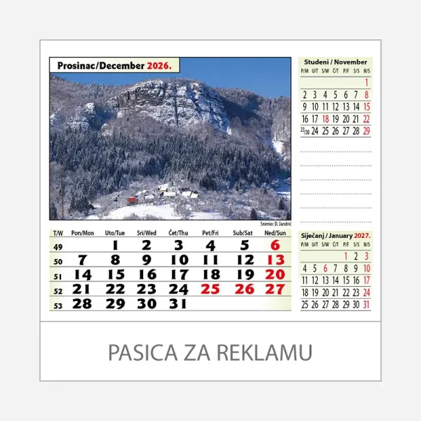 Stolni kalendar Zeleno plava Hrvatska 2026 – prosinac
