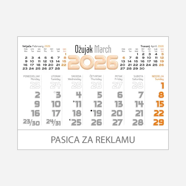 Stolni planer dvotjednik 2026 – ožujak