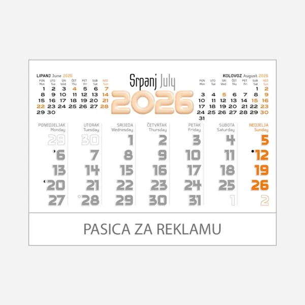 Stolni planer dvotjednik 2026 – srpanj
