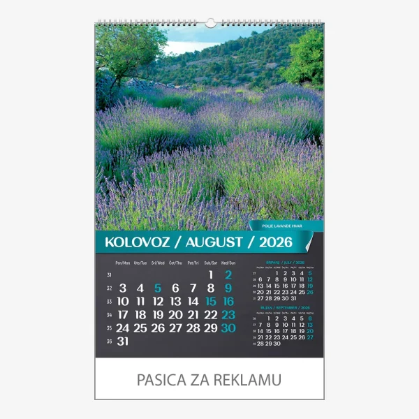 Zidni kalendar Hrvatski pejzaži 2026 – kolovoz