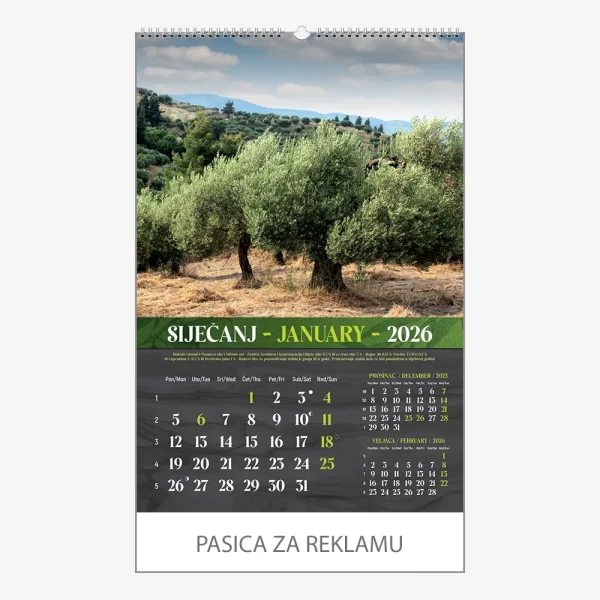 Zidni kalendar Masline 2026 – siječanj