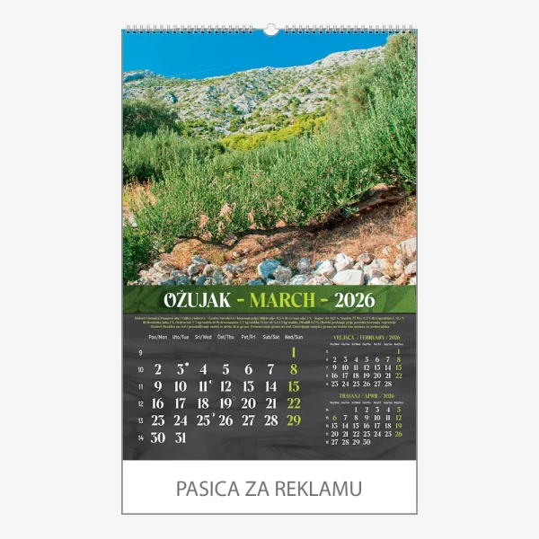 Zidni kalendar Masline 2026 – ožujak