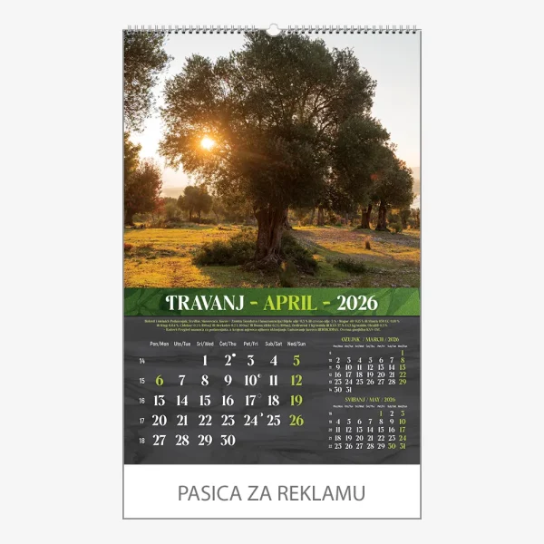 Zidni kalendar Masline 2026 – travanj