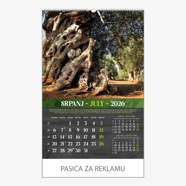 Zidni kalendar Masline 2026 – srpanj