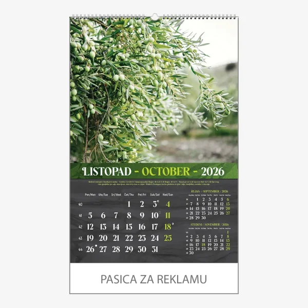 Zidni kalendar Masline 2026 – listopad
