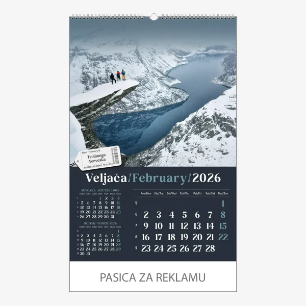 Zidni kalendar Putujem Europom 2026 – veljača