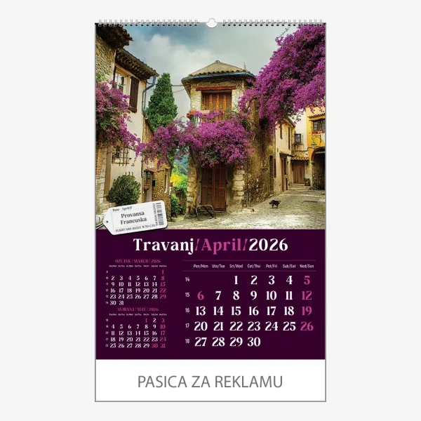 Zidni kalendar Putujem Europom 2026 – travanj
