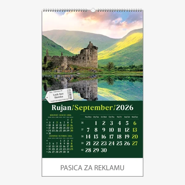 Zidni kalendar Putujem Europom 2026 – rujan