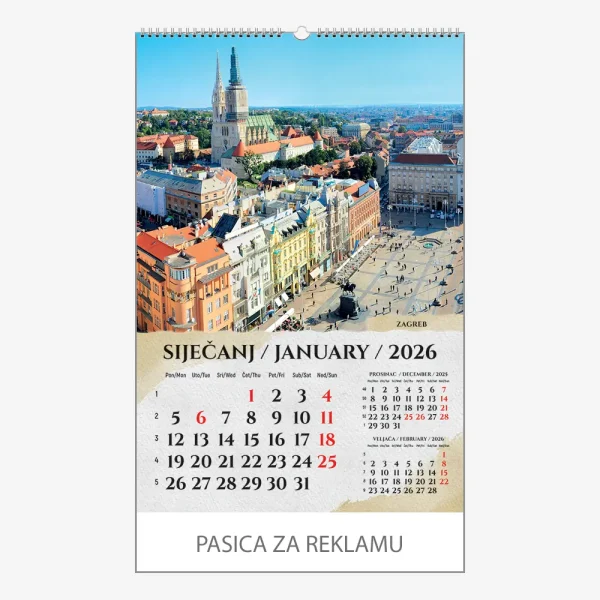Zidni kalendar Razglednice Hrvatske 2026 – siječanj