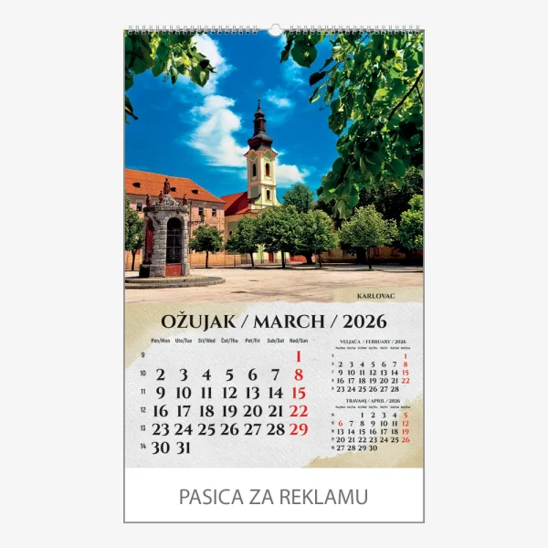 Zidni kalendar Razglednice Hrvatske 2026 – ožujak