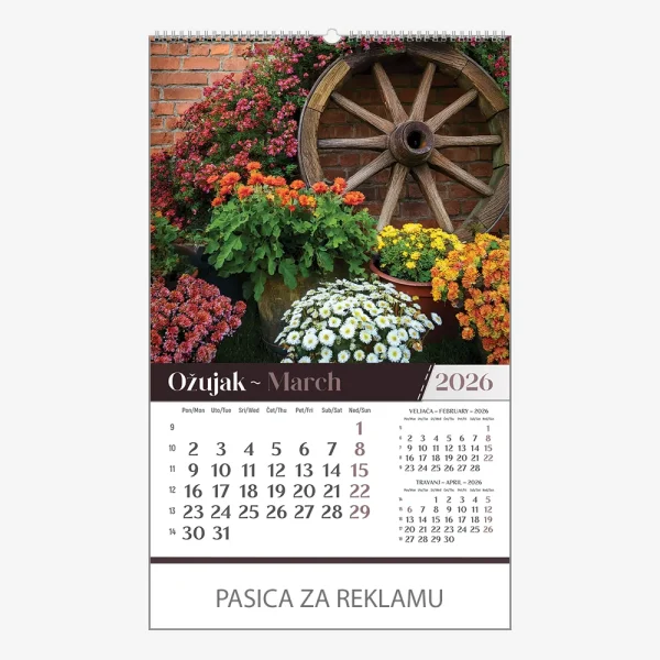 Zidni kalendar Vrtovi 2026 – ožujak