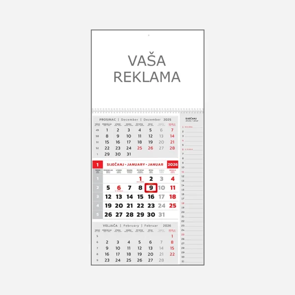 Kalendar poslovni tromjesečni Note – veliki 2026 Kalendar poslovni tromjesečni Note – veliki 2026